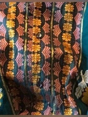 Embroidered Teal Floral Button-Up dress shirt from south east Asia